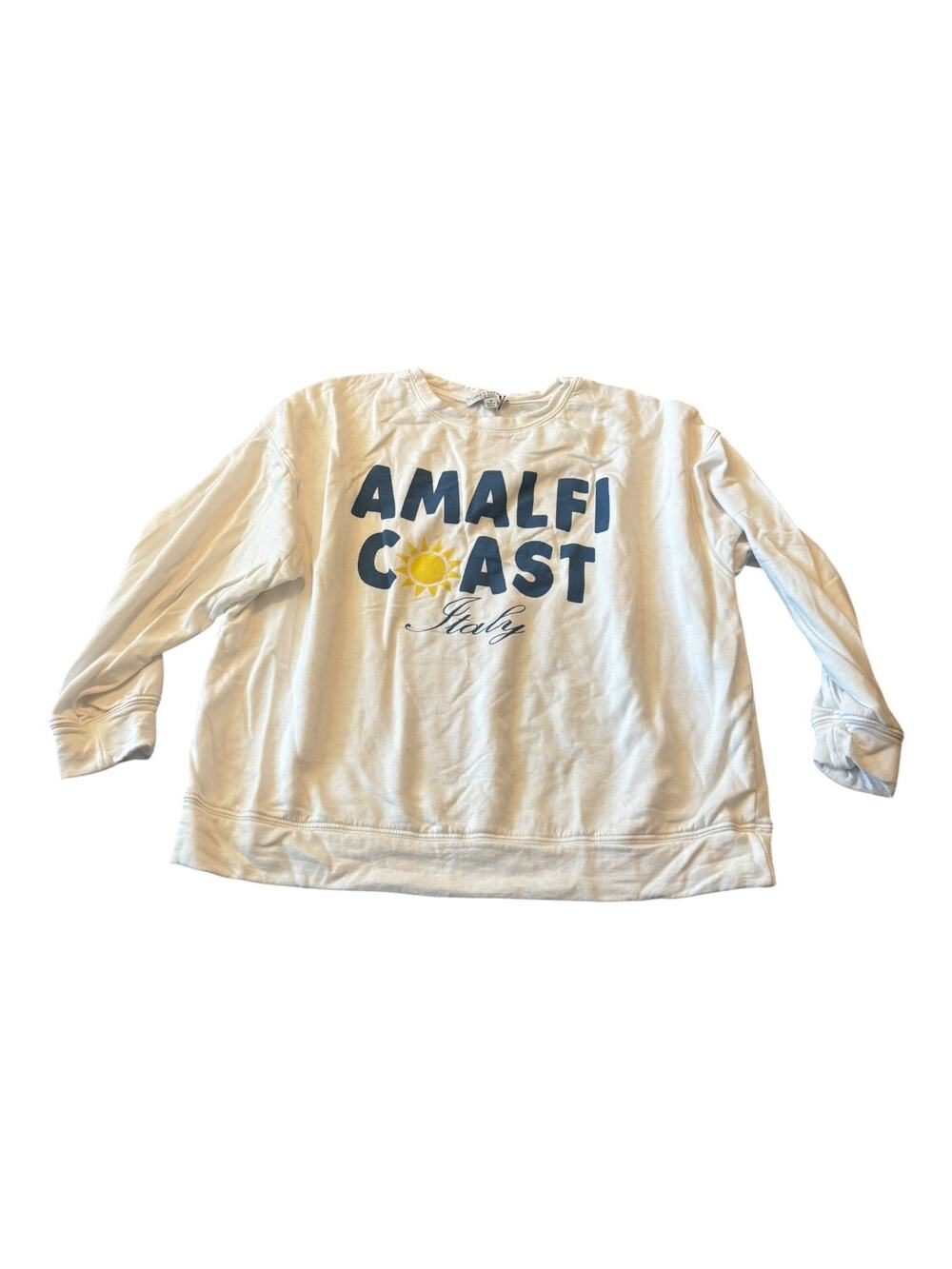 Green Envelope Cream Amalfi Coast Graphic Sweatshirt with Blue & Yellow Print